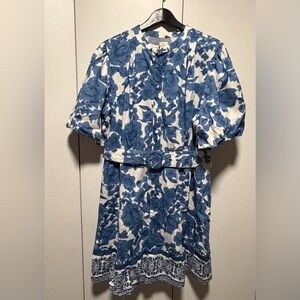 Joie Floral Blue and White dress with belt